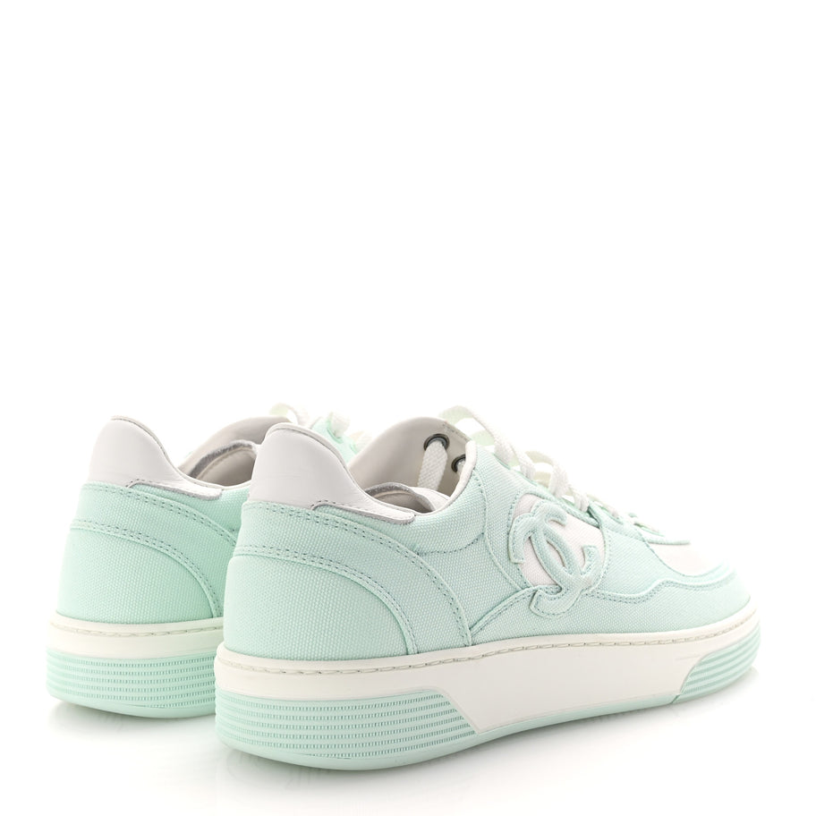 Chanel Cotton Sneakers 38.5 Light Turquoise White Image 5