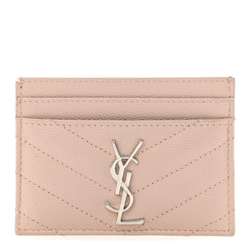  Saint Laurent Grain De Poudre Matelasse Chevron Monogram Credit Card Case Pale Pink