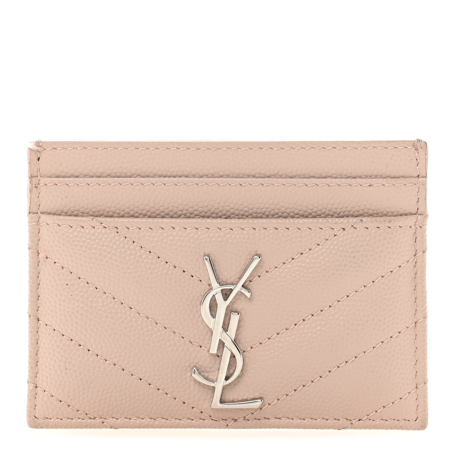 Saint Laurent Grain De Poudre Matelasse Chevron Monogram Credit Card Case Pale Pink Image 1