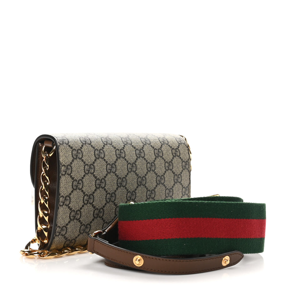 Gucci GG Supreme Monogram Azalea Calfskin Web Mini Horsebit 1955 Chain Shoulder Bag Beige Ebony Brown Sugar Image 3