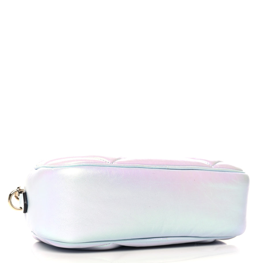 Gucci Iridescent Nappa Chevron Matelasse Small GG Marmont Chain Shoulder Bag Iridescent Snow Light Blue Image 4