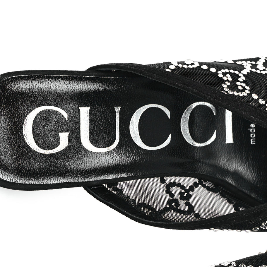Gucci Tela Retino Kid Scamosciato Crystal GG Monogram Square G 95mm Slide Sandals 35 Black Image 6