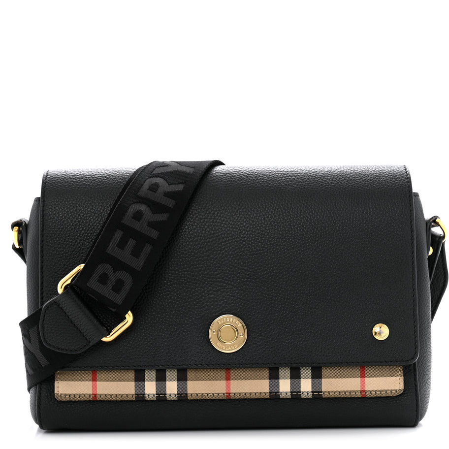 Burberry Grainy Calfskin Vintage Check Note Crossbody Bag Black Image 1