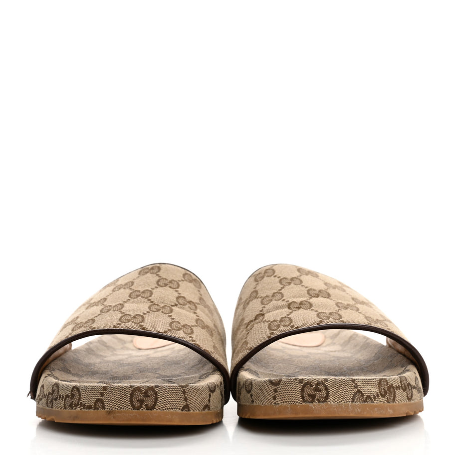 Gucci Canvas GG Monogram Mens Slide Sandals 10 Beige Image 3
