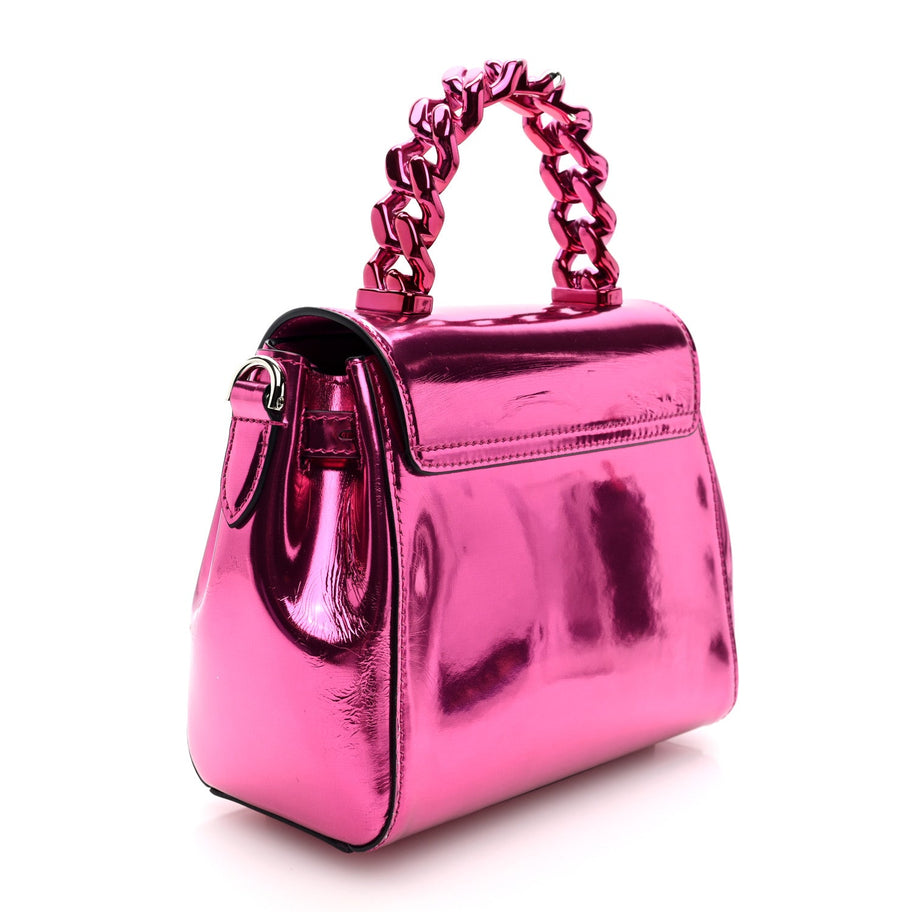 Versace Patent Calfskin Mini La Medusa Chain Top Handle Bag Fuchsia Image 3
