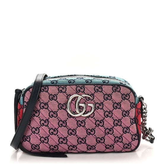  Gucci Monogram Multicolor Matelasse Diagonal Small GG Marmont Chain Shoulder Bag Pink Blue Green Red Light Blue