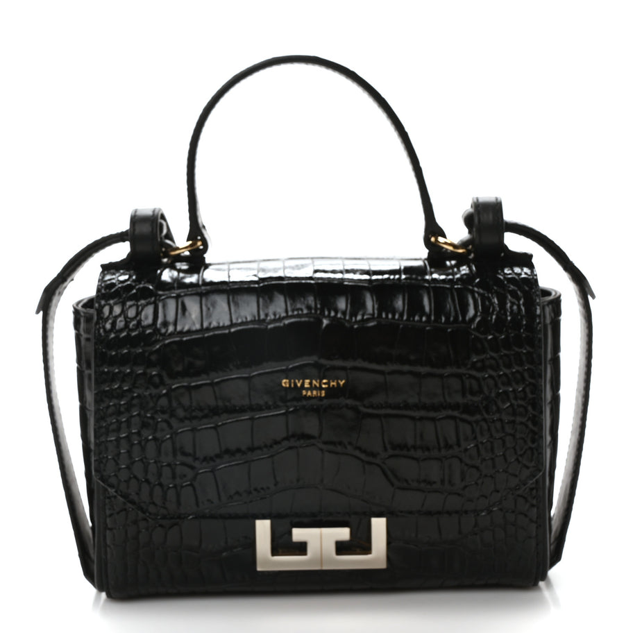 Givenchy Calfskin Crocodile Embossed Eden Mini Top Handle Black Image 1