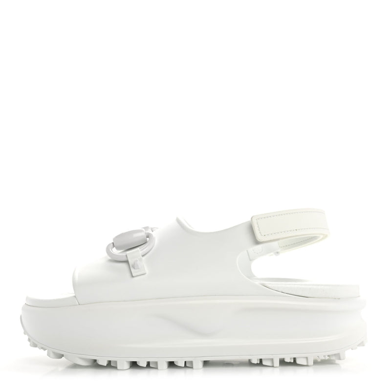  Gucci Soft Rubber Horsebit Touch Womens Strapped Sandals 38 Great White