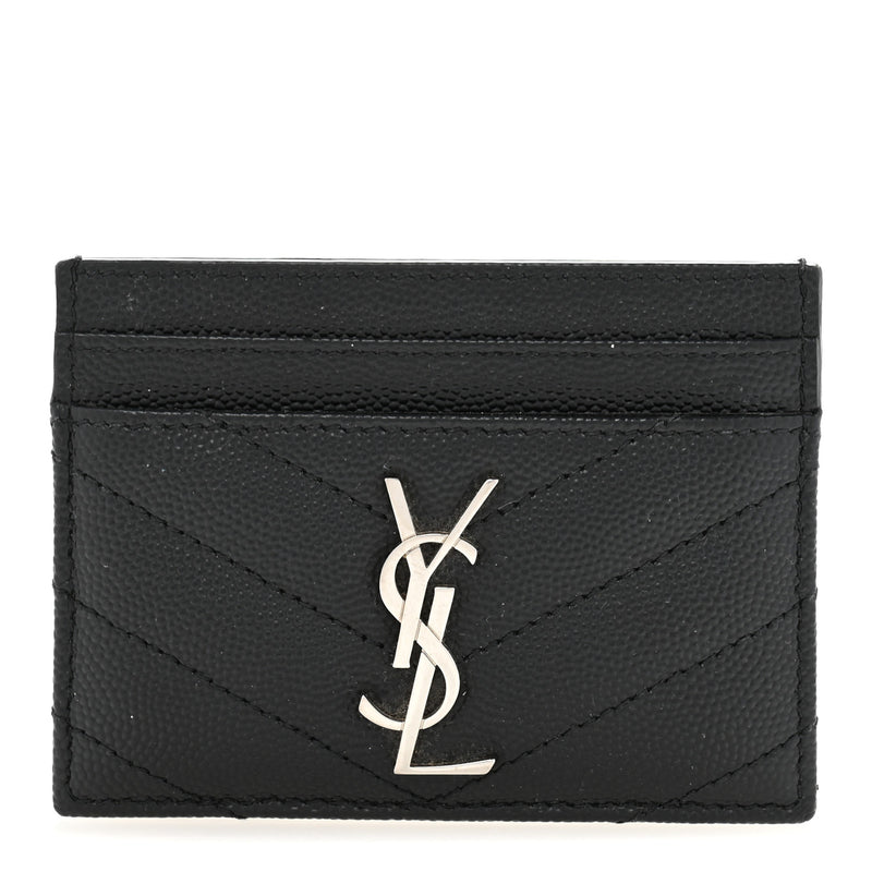  Saint Laurent Grain De Poudre Matelasse Chevron Monogram Credit Card Case Black
