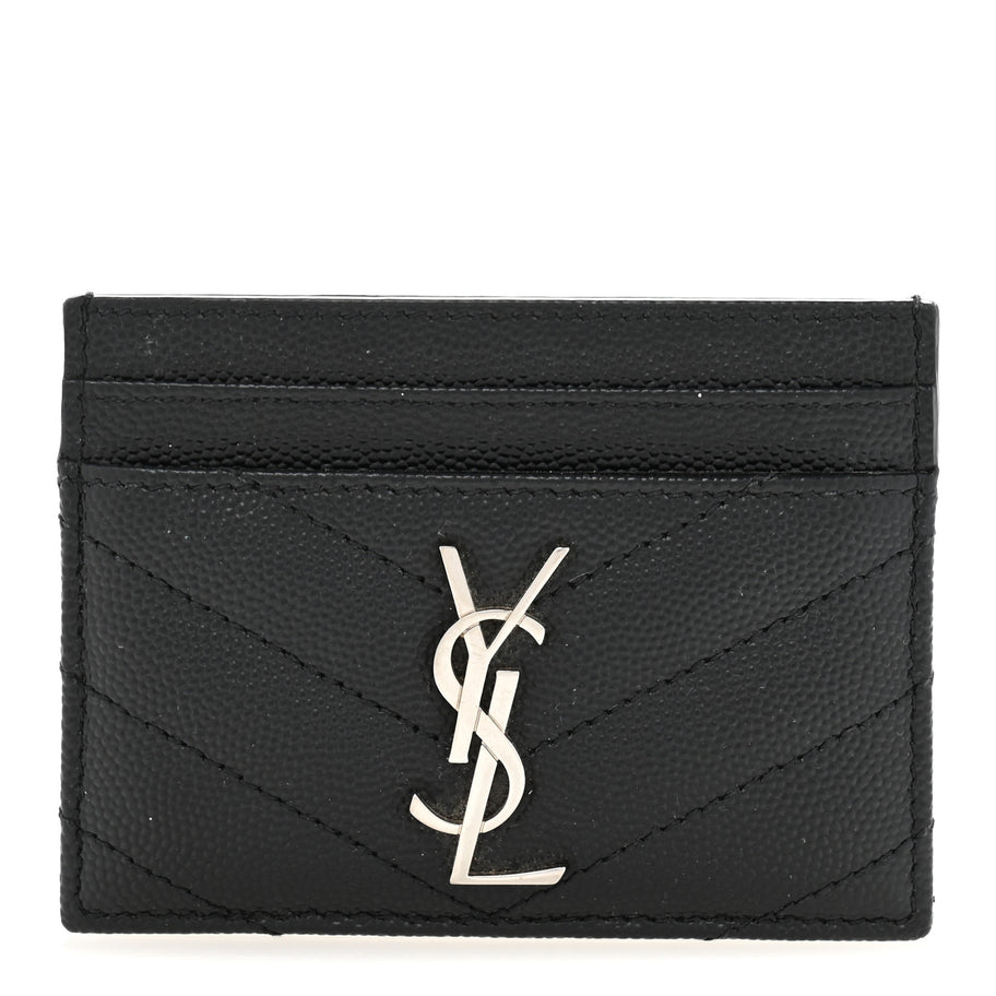 Saint Laurent Grain De Poudre Matelasse Chevron Monogram Credit Card Case Black Image 1