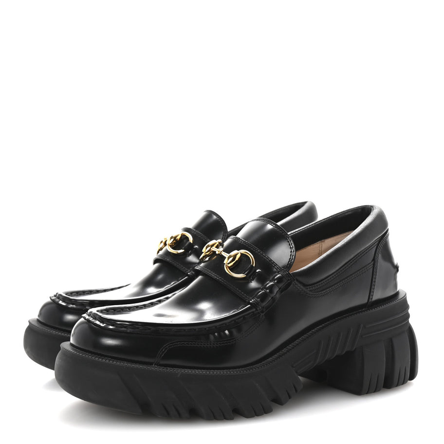 Gucci Cordovan Lux Womens Harald Horsebit 25mm Platform Loafers 40 Black Image 4