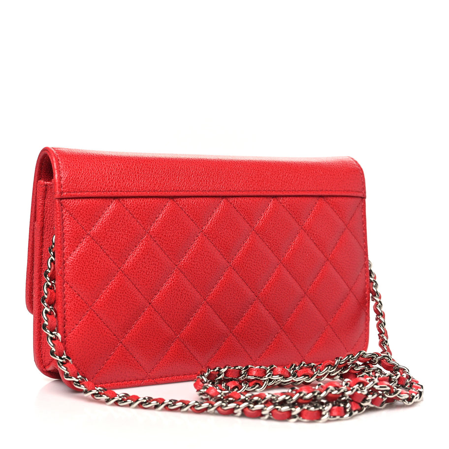 Chanel Grained Calfskin Quilted CC Box Wallet On Chain WOC Red Image 2