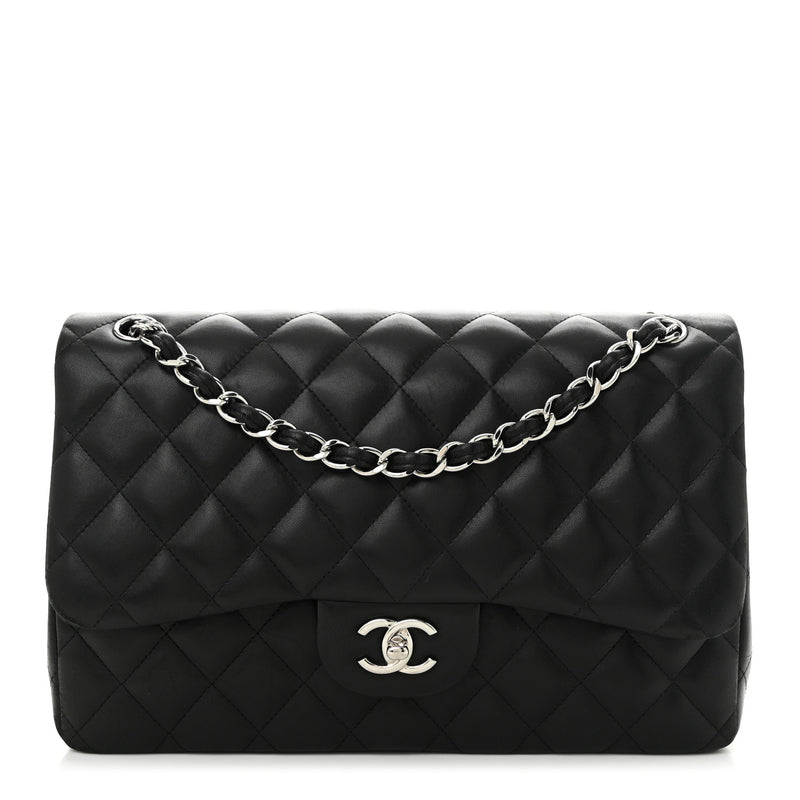  Chanel Lambskin Quilted Jumbo Double Flap Black