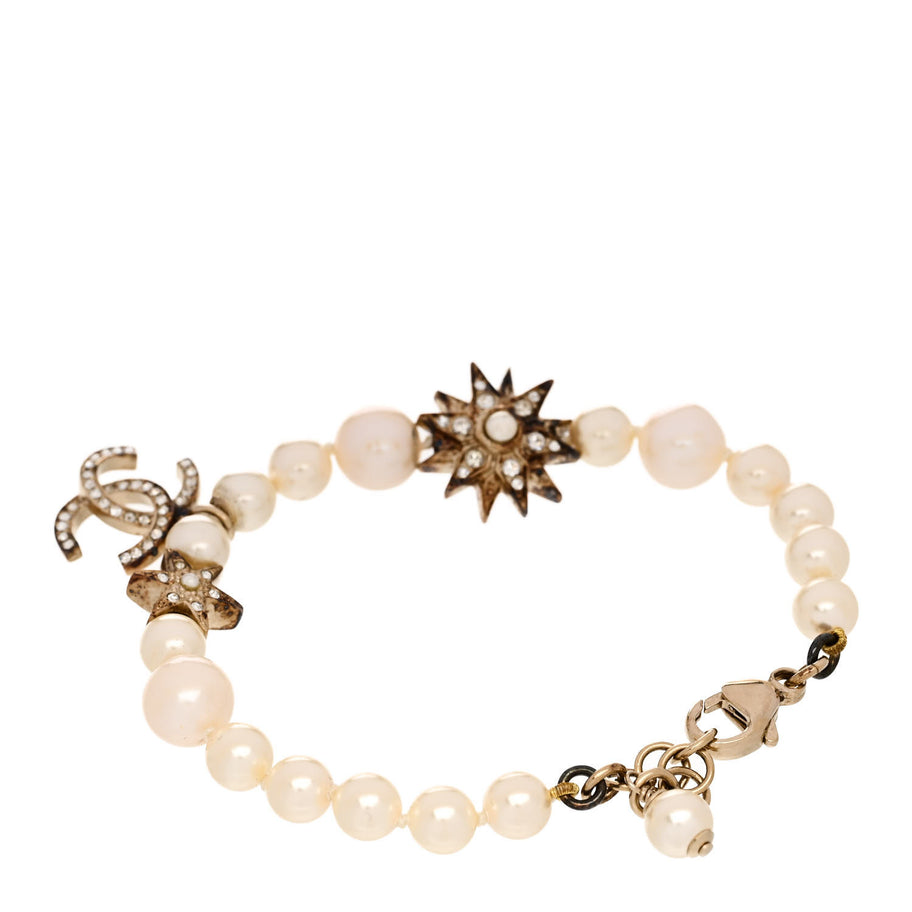 Chanel Pearl Crystal Star CC Bracelet Gold Image 3