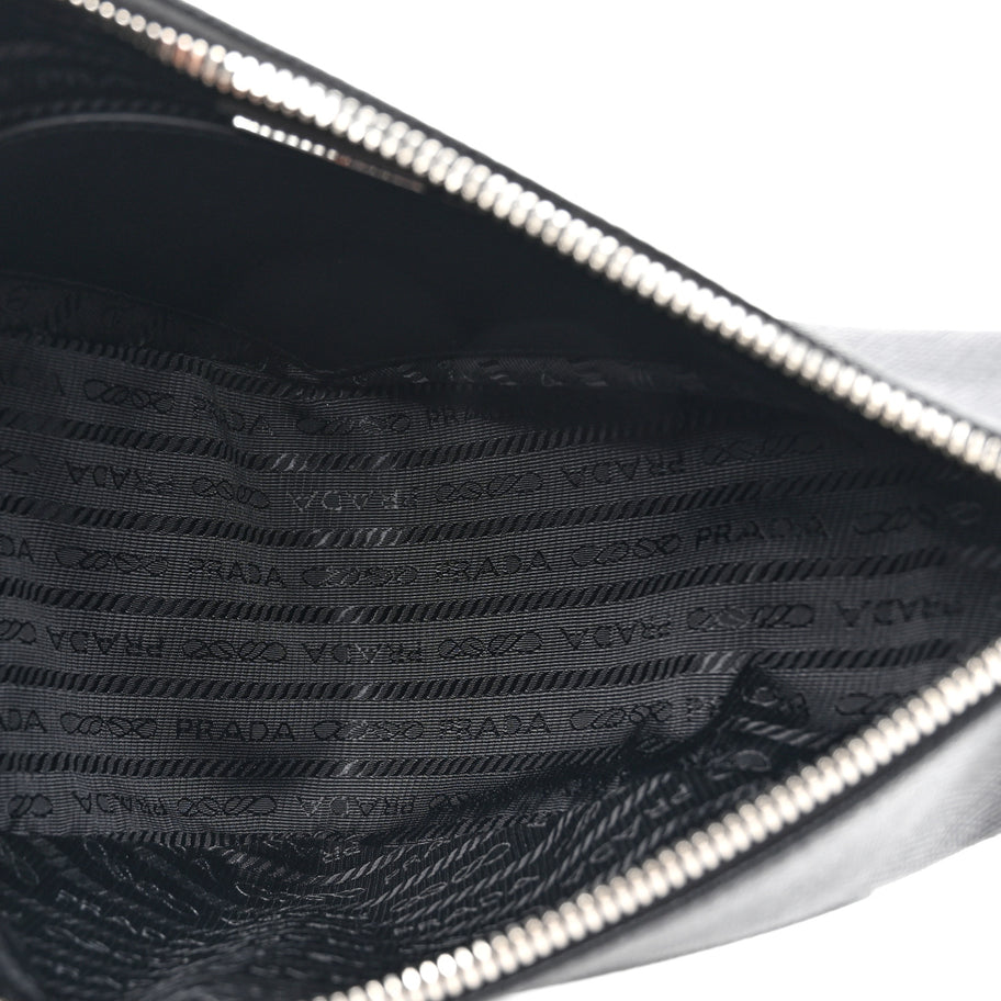 Prada Saffiano Cuir Triangle Logo Embossed Triangle Shoulder Bag Black Image 5