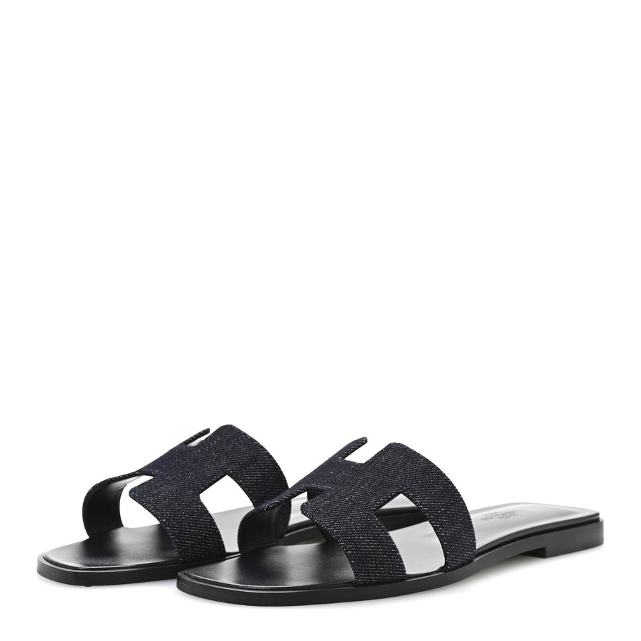 Hermes Denim Canvas Oran Sandals 37.5 Bleu Brut Image 4