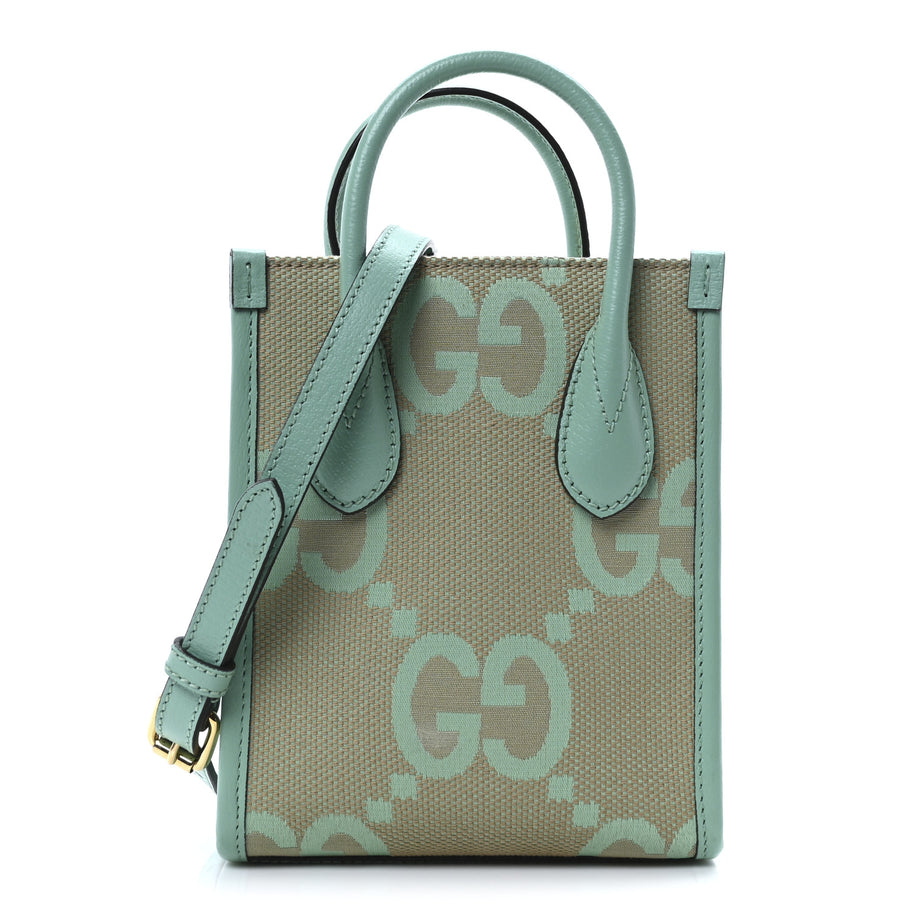 Gucci Monogram Jumbo GG Textured Dollar Calfskin Mini Tote Bag Pepperlight Mint Image 1