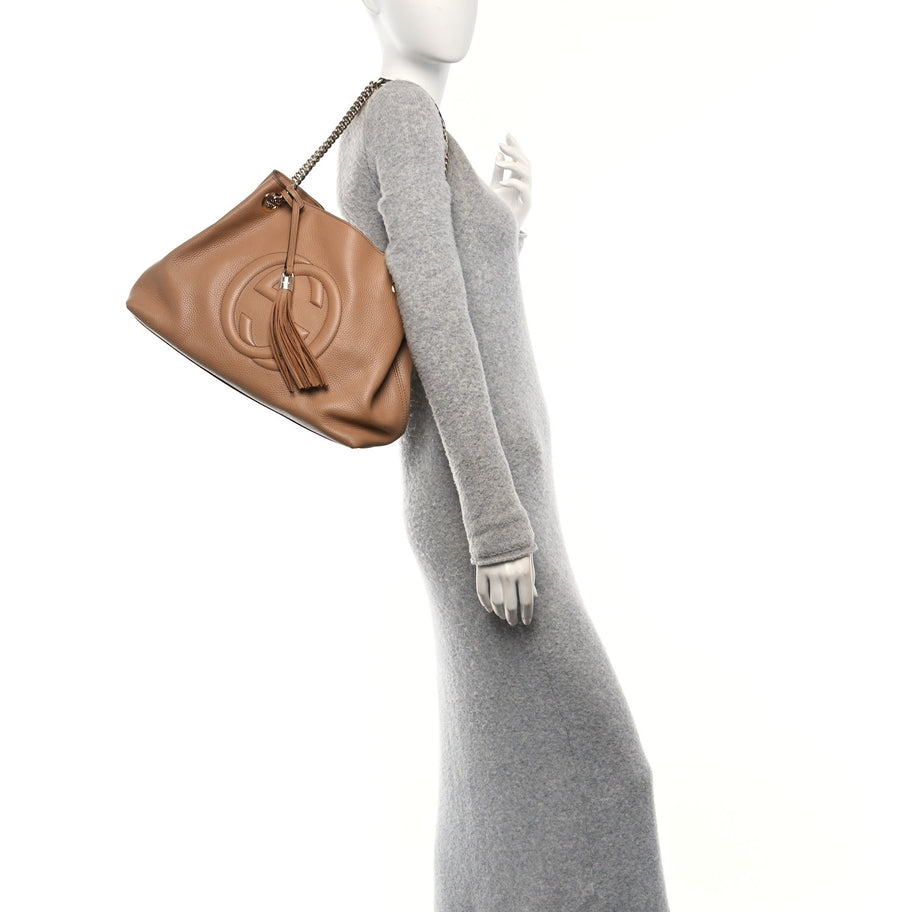 Gucci Pebbled Calfskin Medium Soho Chain Shoulder Bag Camelia Image 2