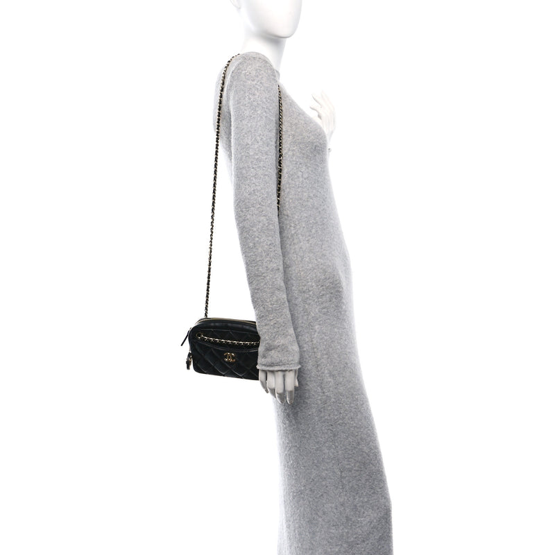  Chanel Shiny Lambskin Quilted Mini Camera Case Black