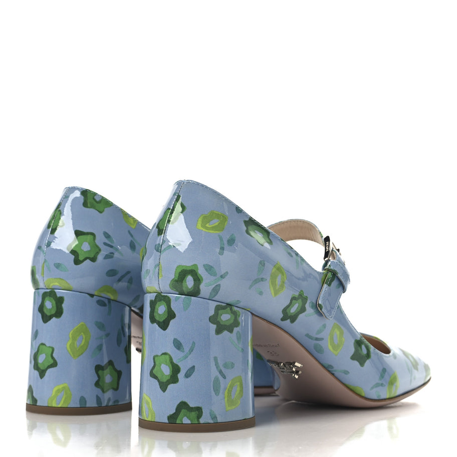 Prada Patent Floral Mary Jane 65mm Pumps 38 Blue Image 5
