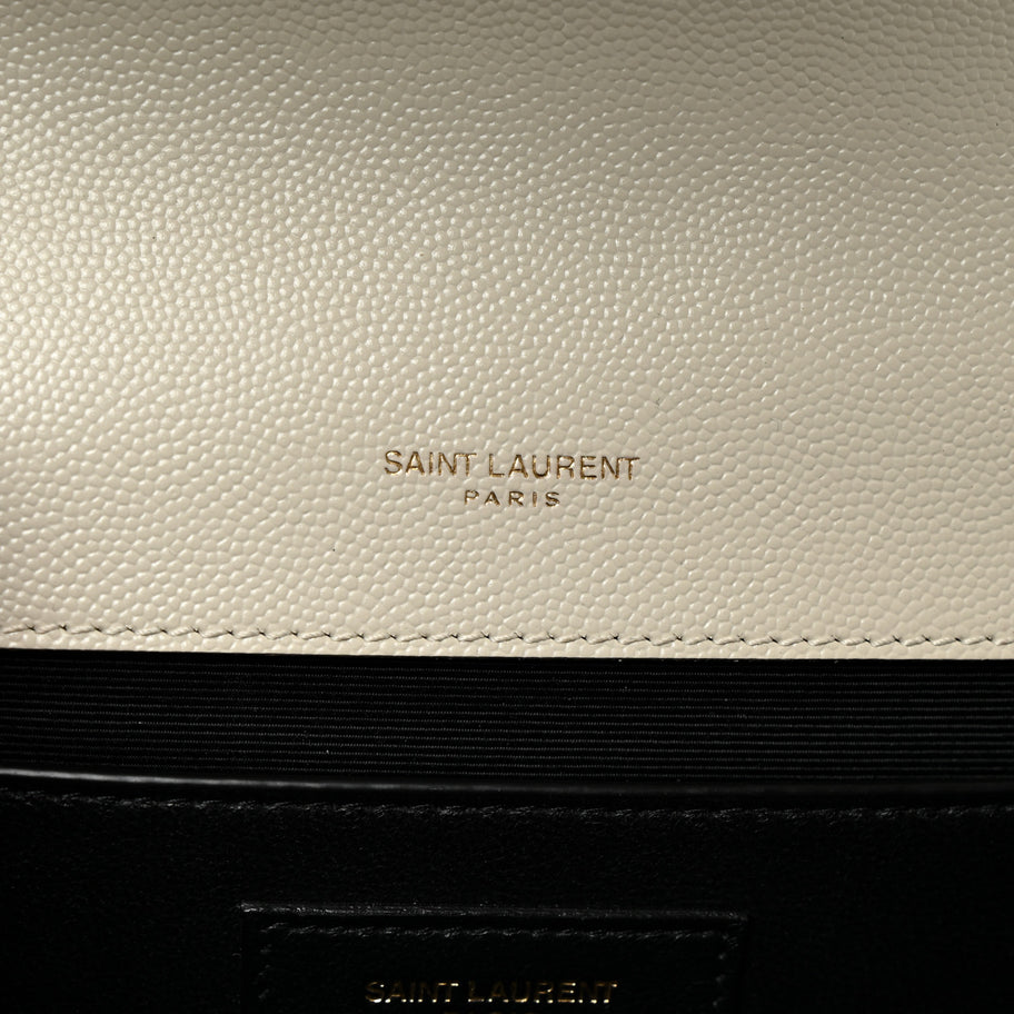Saint Laurent Grain De Poudre Textured Mixed Matelasse Medium Triquilt Monogram Satchel Crema Soft Image 7