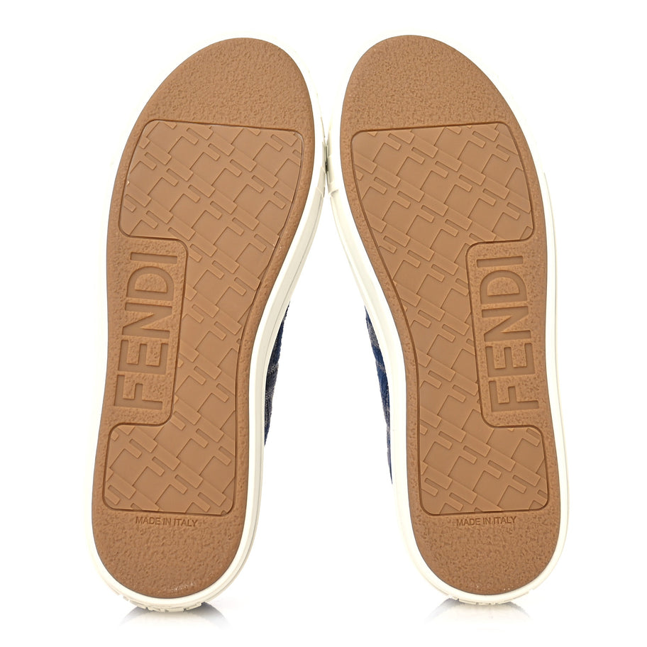 Fendi Chenille FF Embroidered Womens Domino Low Top Sneakers 36 Grigio Blue Notte Image 6