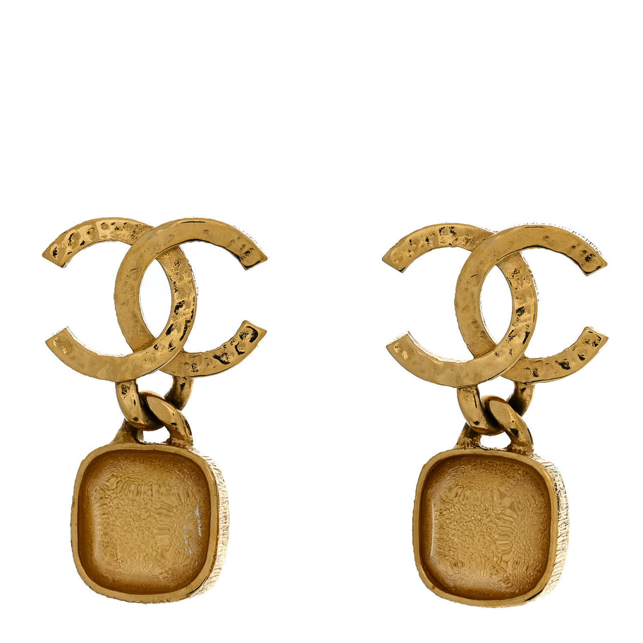 Chanel Metal Natural Stones CC Drop Earrings Gold Image 1