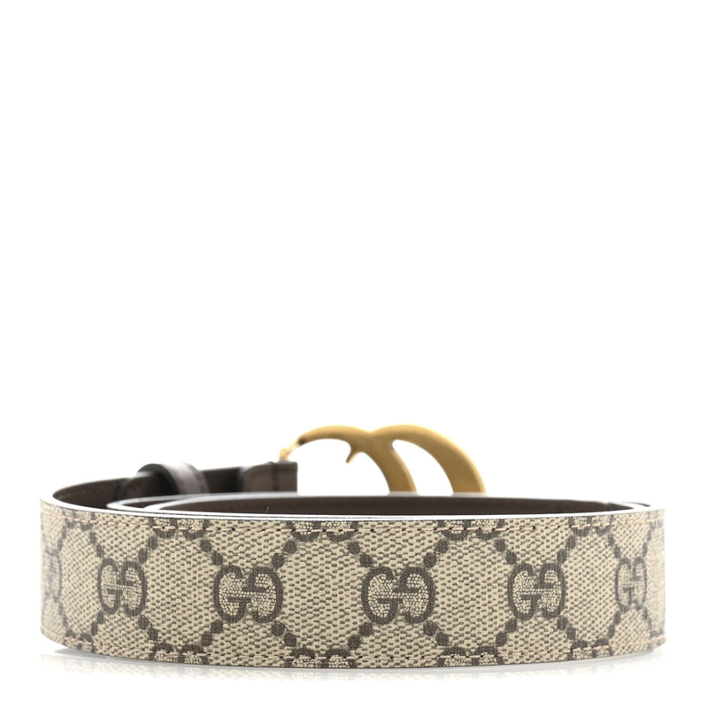  Gucci GG Supreme Monogram Matte Plutone Calfskin Double G 30mm Belt 80 32 Beige Ebony New Acero