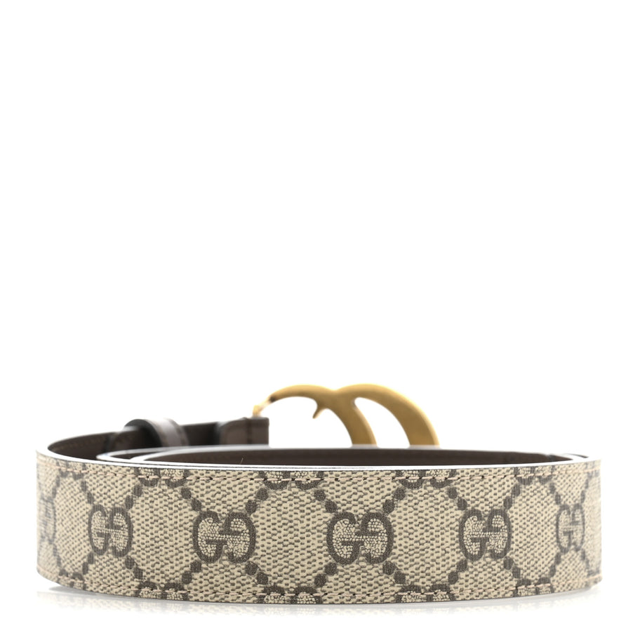 Gucci GG Supreme Monogram Matte Plutone Calfskin Double G 30mm Belt 80 32 Beige Ebony New Acero Image 2