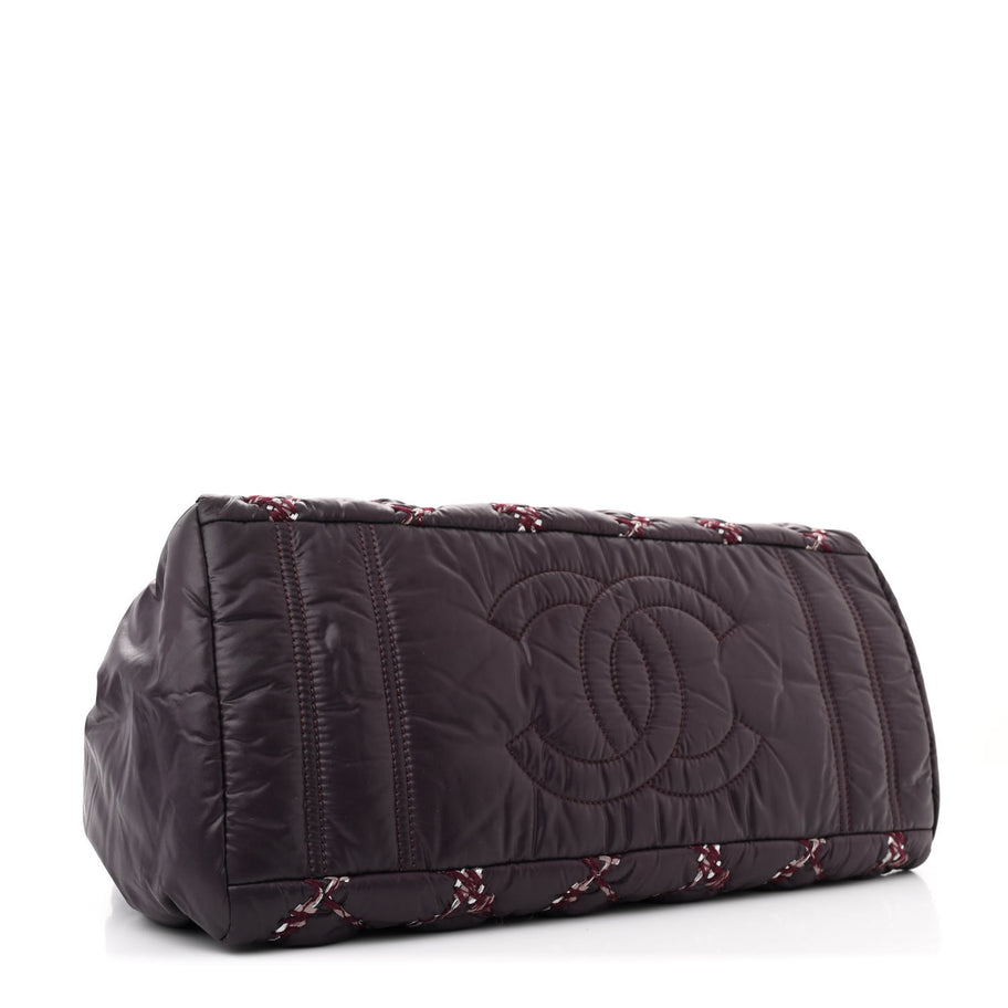 Chanel Nylon Quilted Tweed Stitch Bubble Tote Plum Image 4