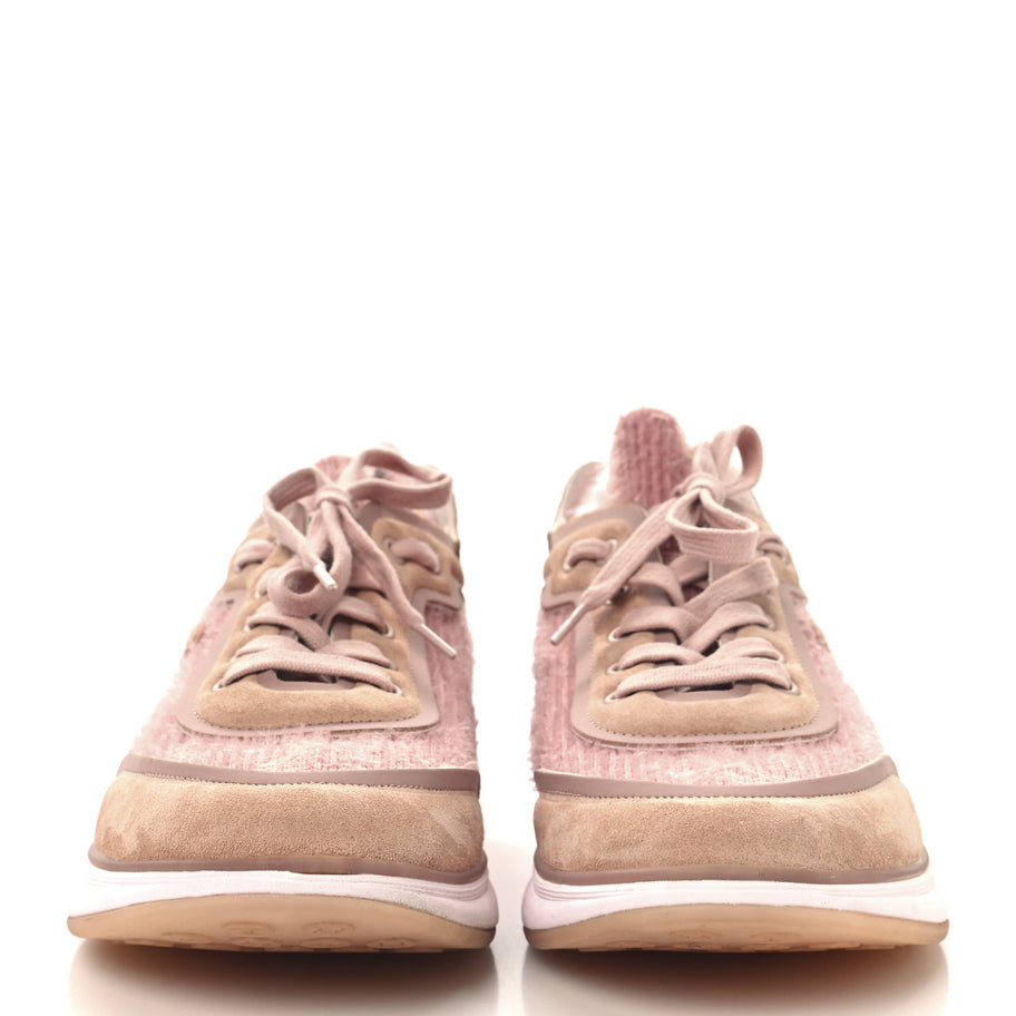 Chanel Suede Calfskin Stretch Fabric CC Sneakers 41 Pink Image 3