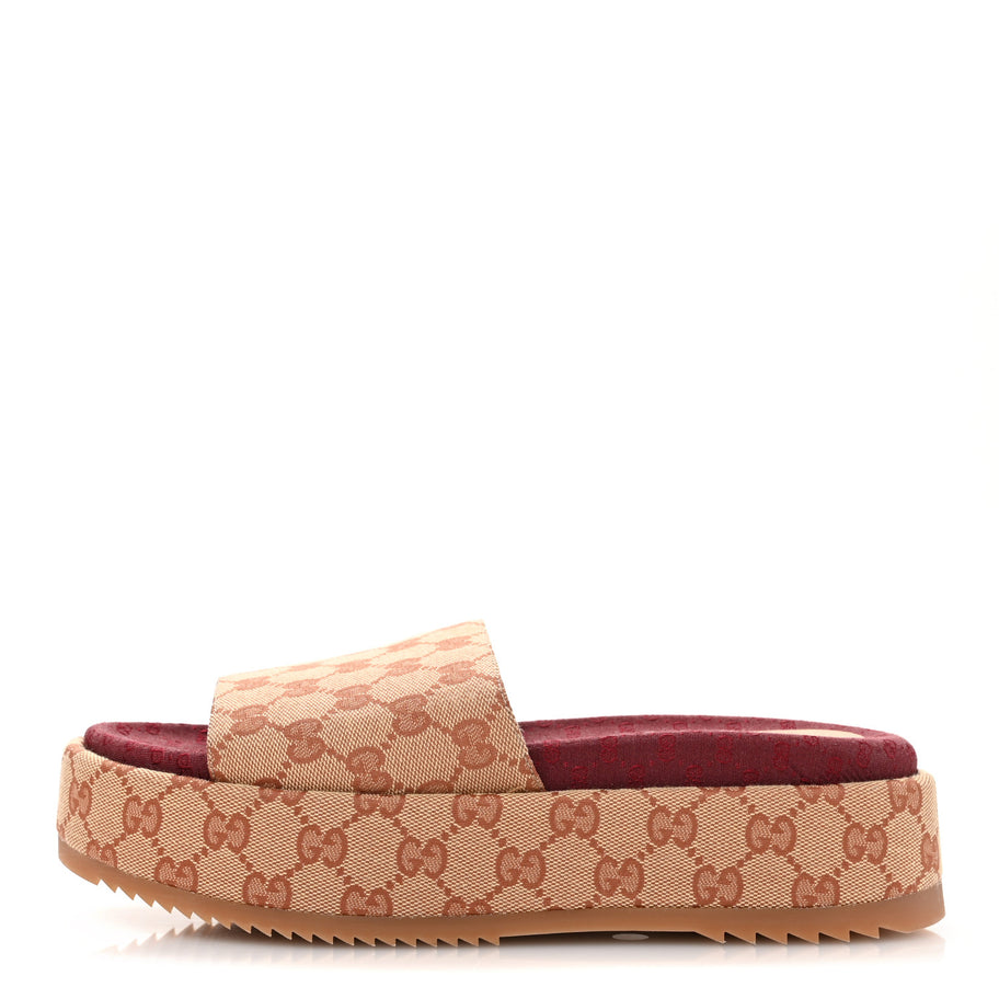 Gucci Canvas GG Monogram Angelina Platform Slide Sandals 40 Beige Ruggine Image 1