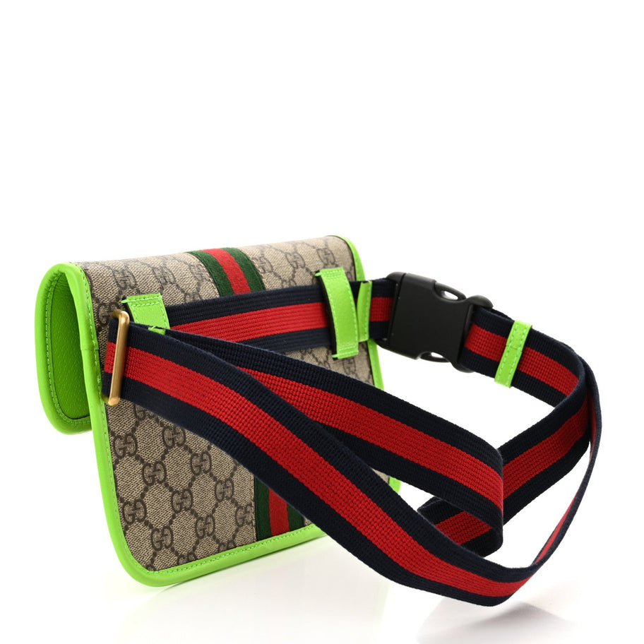 Gucci GG Supreme Monogram Web Small Ophidia Belt Bag Beige Ebony Electric Green Image 3