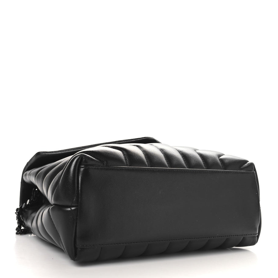 Saint Laurent Calfskin Y Quilted Monogram Monochrome Small Loulou Chain Satchel Black Image 4