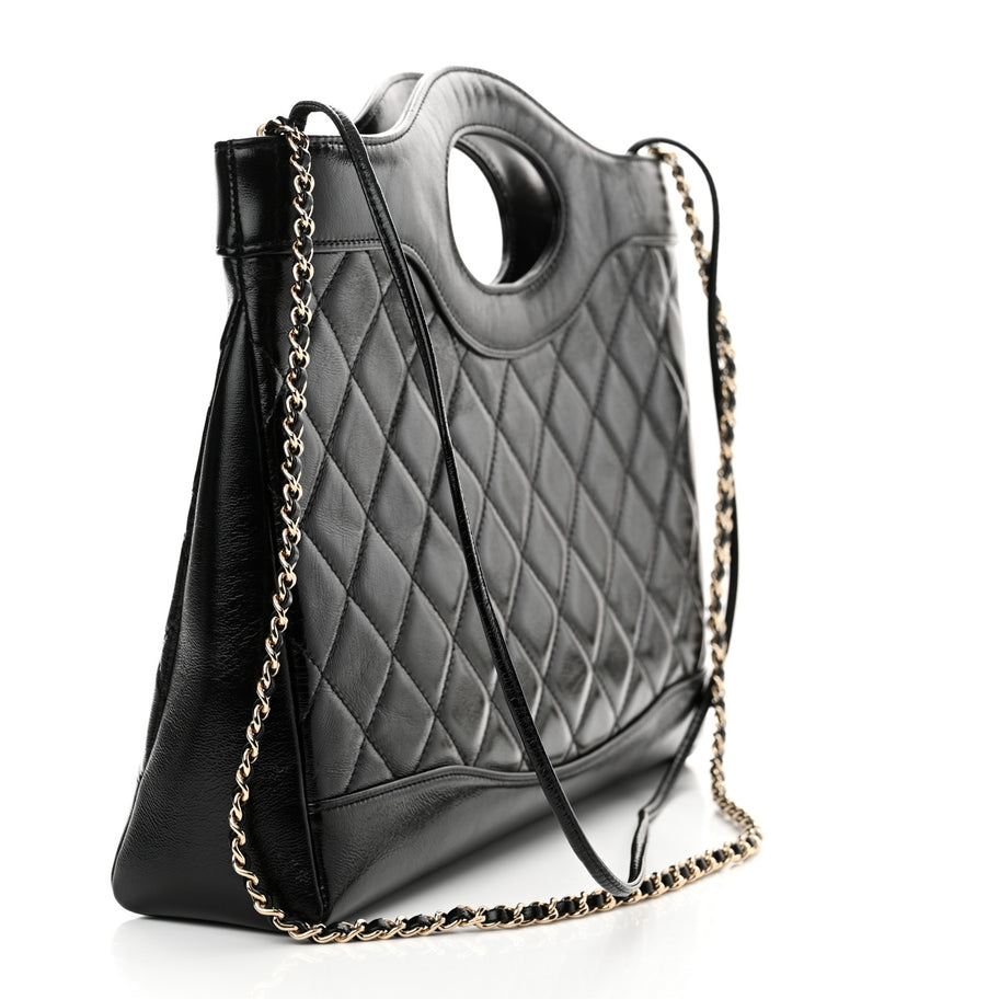 Chanel Shiny Lambskin Quilted 31 Shopping Bag Black Image 3