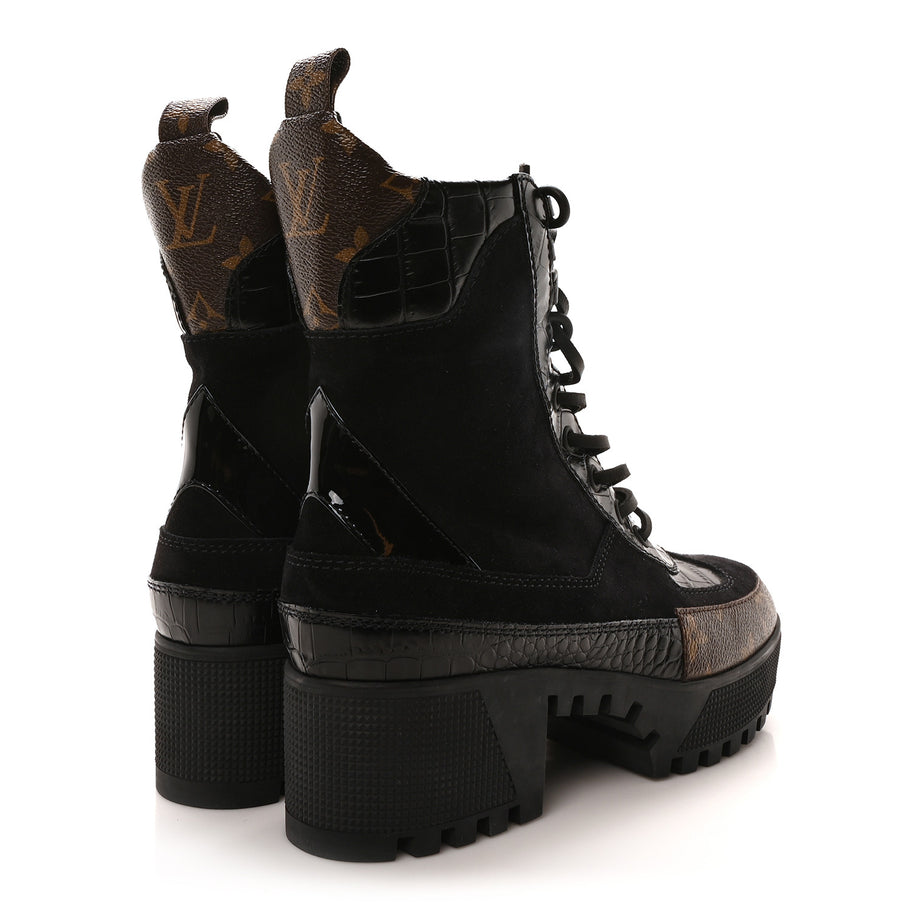 Louis Vuitton Suede Calfskin Monogram Laureate Platform Desert Boots Black Image 5