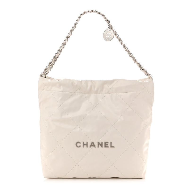  Chanel Shiny Calfskin Quilted Small 22 White