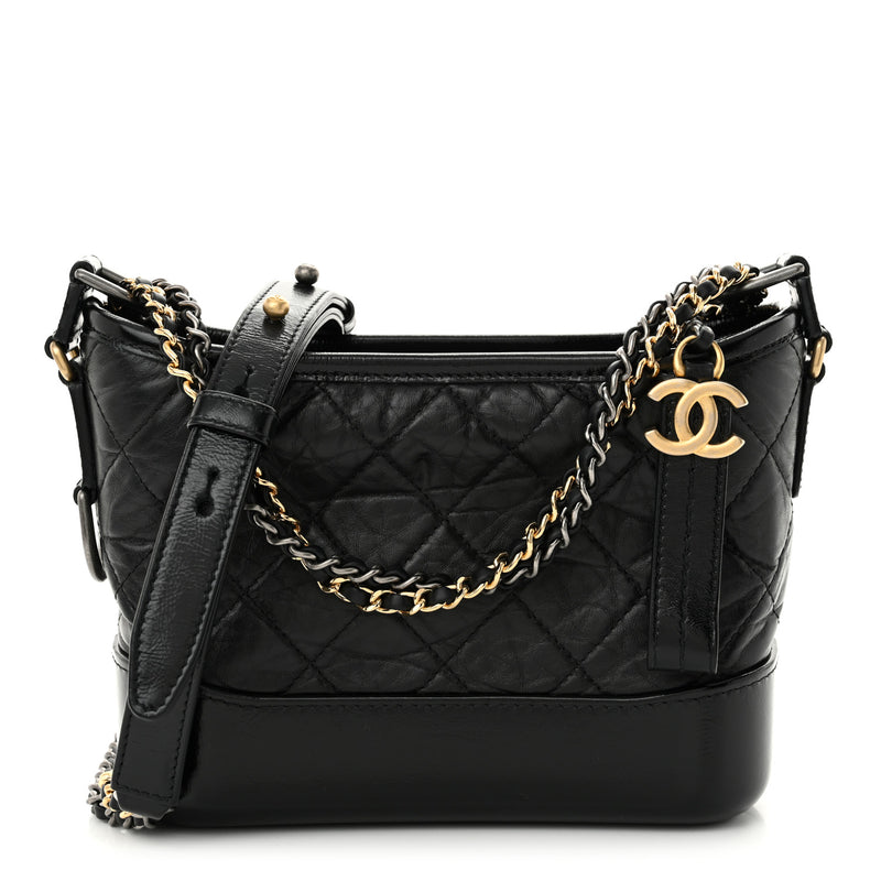  Chanel Aged Calfskin Quilted Small Gabrielle Hobo Black