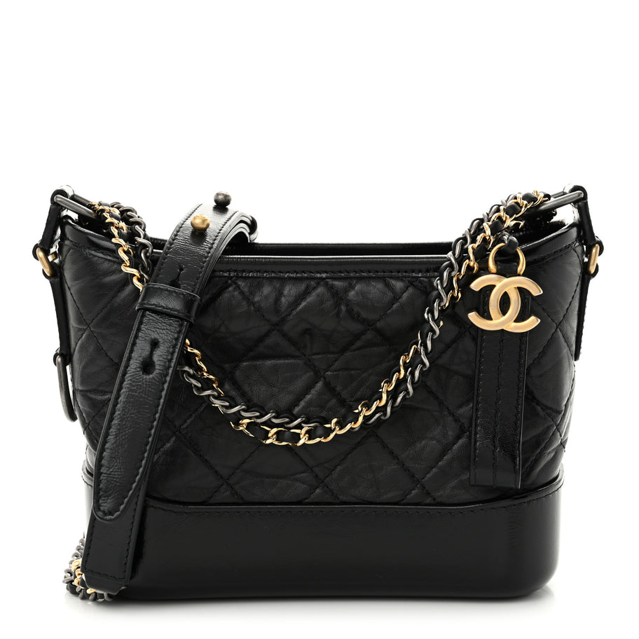 Chanel Aged Calfskin Quilted Small Gabrielle Hobo Black Image 1