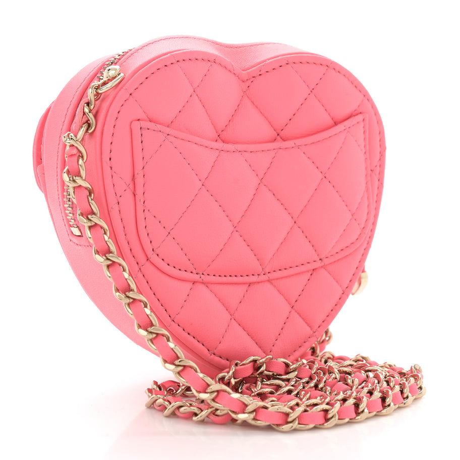 Chanel Lambskin Quilted CC In Love Heart Clutch With Chain Pink Image 3