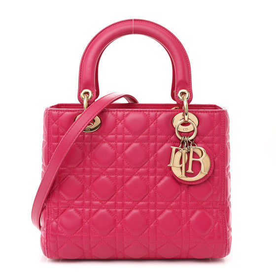  Christian Dior Lambskin Cannage Medium Lady Dior Fuchsia