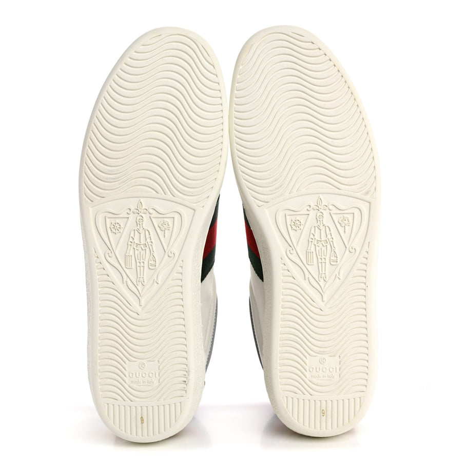 Gucci Calfskin Web Mens Ace High Top Sneakers 9 White Bright Splash Image 6