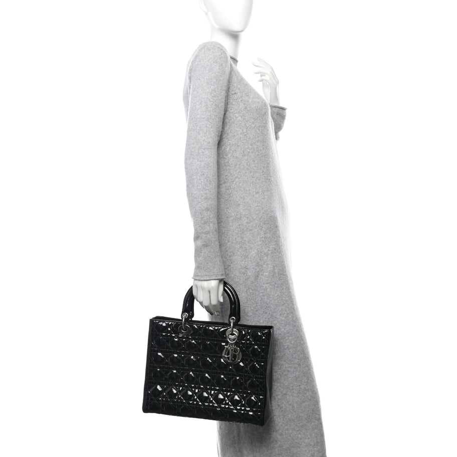 Christian Dior Patent Cannage Large Lady Dior Black Image 2