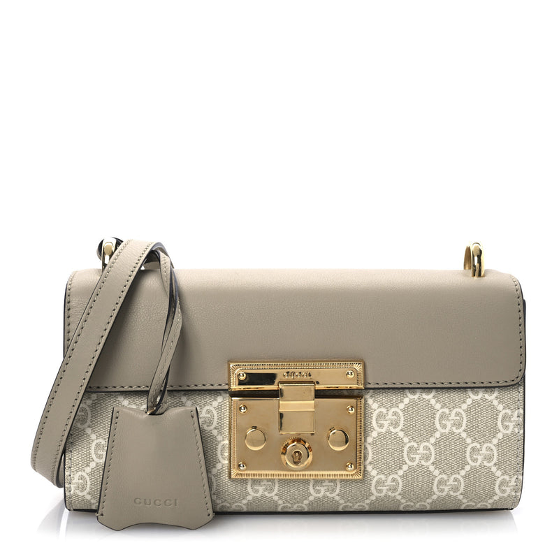  Gucci GG Supreme Monogram Calfskin Mini Padlock Shoulder Bag Beige Mystic White Oatmeal