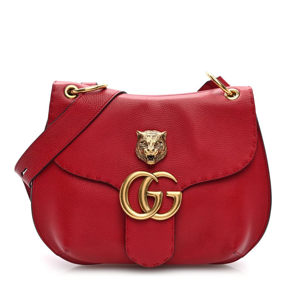 Gucci Cellarius Calfskin Feline GG Marmont Flap Shoulder Bag Vulcanic Red Image 1