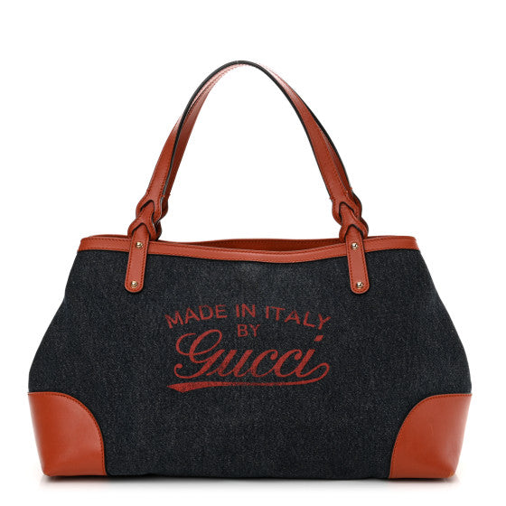Gucci Denim Calfskin Tote Orange Image 1