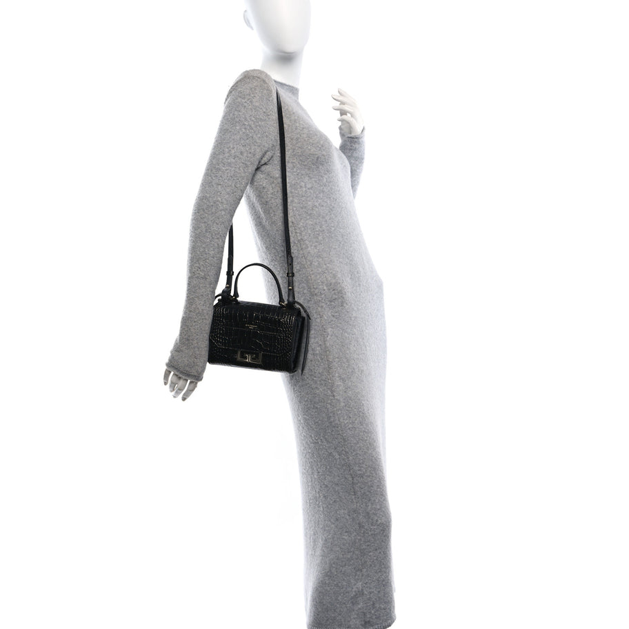 Givenchy Calfskin Crocodile Embossed Eden Mini Top Handle Black Image 2
