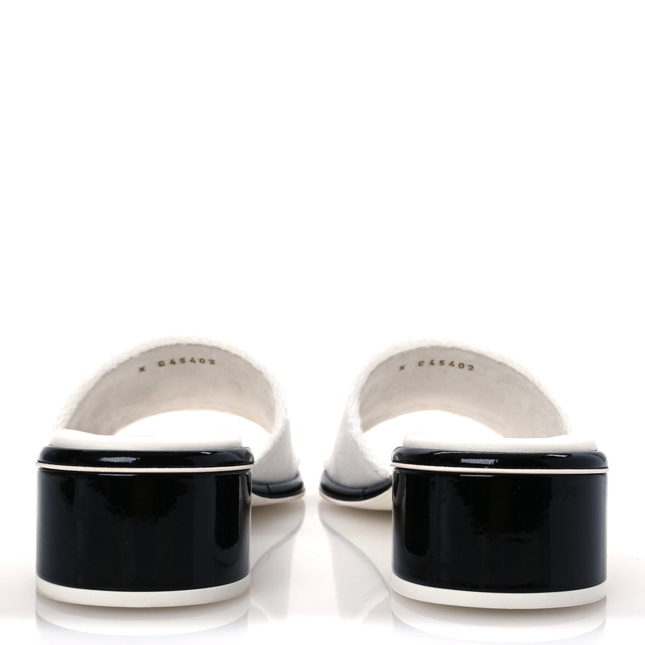 Chanel Cotton Logo Mule Sandals 39 White Black Image 6