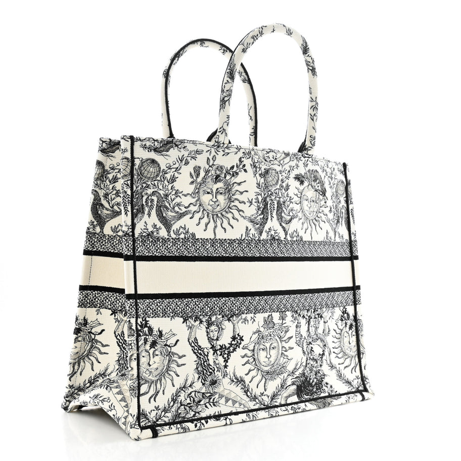 Christian Dior Canvas Embroidered Large Toile de Jouy Soleil Book Tote Black White Image 3