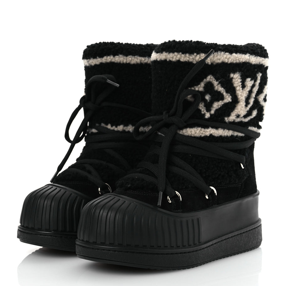 Louis Vuitton Suede Shearling Polar Flat Half Boots Black Image 4
